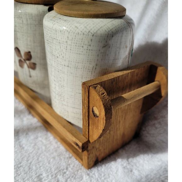 Set 4 Vintage ROYAL SEALY Jamaican Condiment Jar Wood Shelf BBQ Japan MCM - Picture 8 of 9